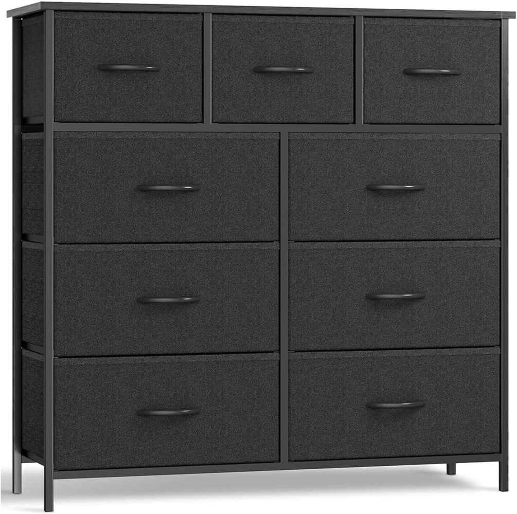 SURFOU Kommode, Sideboard mit 9 Stoffschubladen, Schrank Metallregal und Holzwerkstoff, Komode Möbel für Wohnzimmer, Schlafzimmer, Flure, Eingänge, Kindergärten, mit 9 Schubladen Bild 1