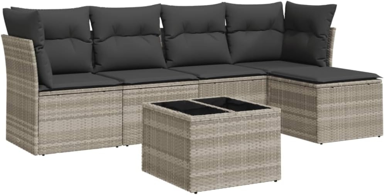 vidaXL 6-tlg. Garten-Sofagarnitur mit Kissen Hellgrau Poly Rattan 3249411 Bild 1