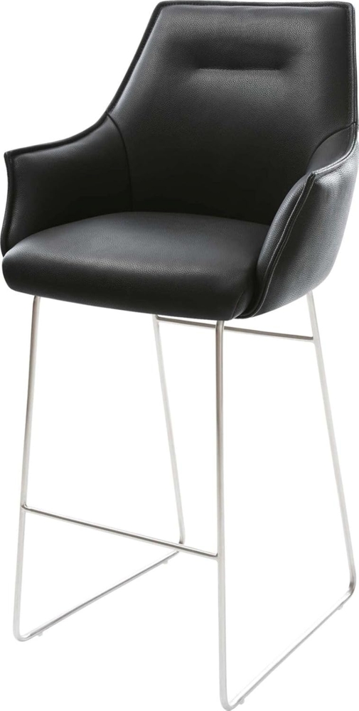 Barstuhl Alja-Flex Echt-Leder Schwarz Kufengestell Edelstahl Taschenfederkern Bild 1