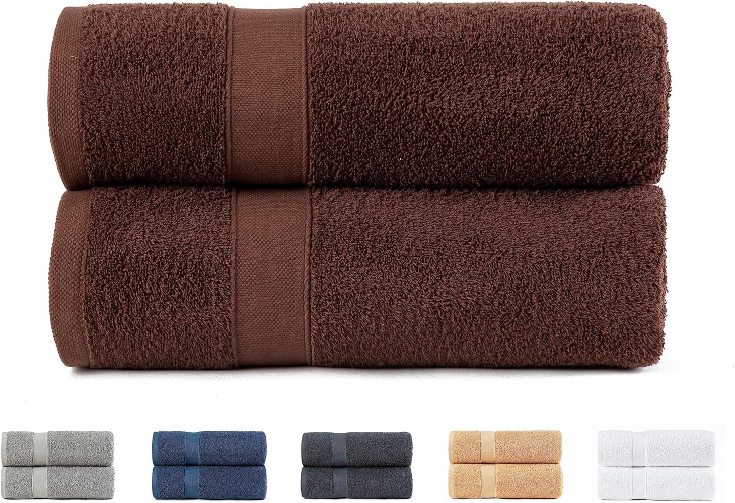 Todocama 2 Duschtücher, 100% Baumwolle, 550 g/m², extra weich, saugfähig und schnell trocknend, Maße: 70x140 cm, Schokoladenfarben. Bild 1