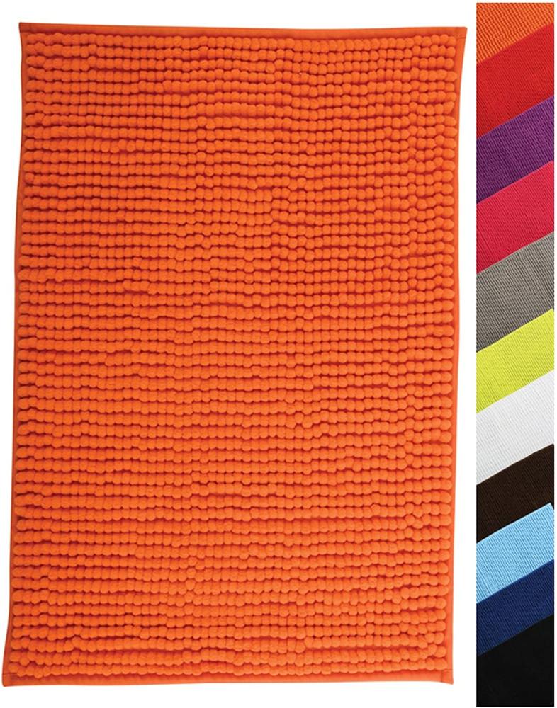 MSV Badteppich Badvorleger Duschvorleger Chenille Hochflor Badematte 60x90 cm – Orange Bild 1