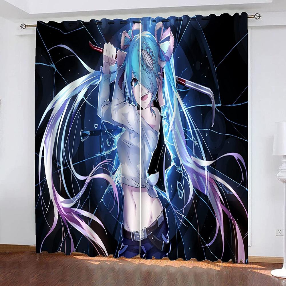 Fgolphd Verdunkelungsvorhang-Set 3D-Druck Anime Cartoons Hatsune Miku Vorhänge Für Kinderzimmer Schiebegardine Blickdicht Für Dekoration Wohnzimmer Esszimmer (280×245(BxH),6) Bild 1