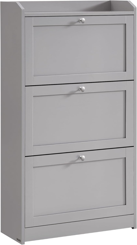 Vasagle Schuhschrank, 3 Klappen, Trennwand verstellbar, für bis zu 18 Paar Schuhe, Holz taubengrau, 24 x 60 x 108 cm Bild 1