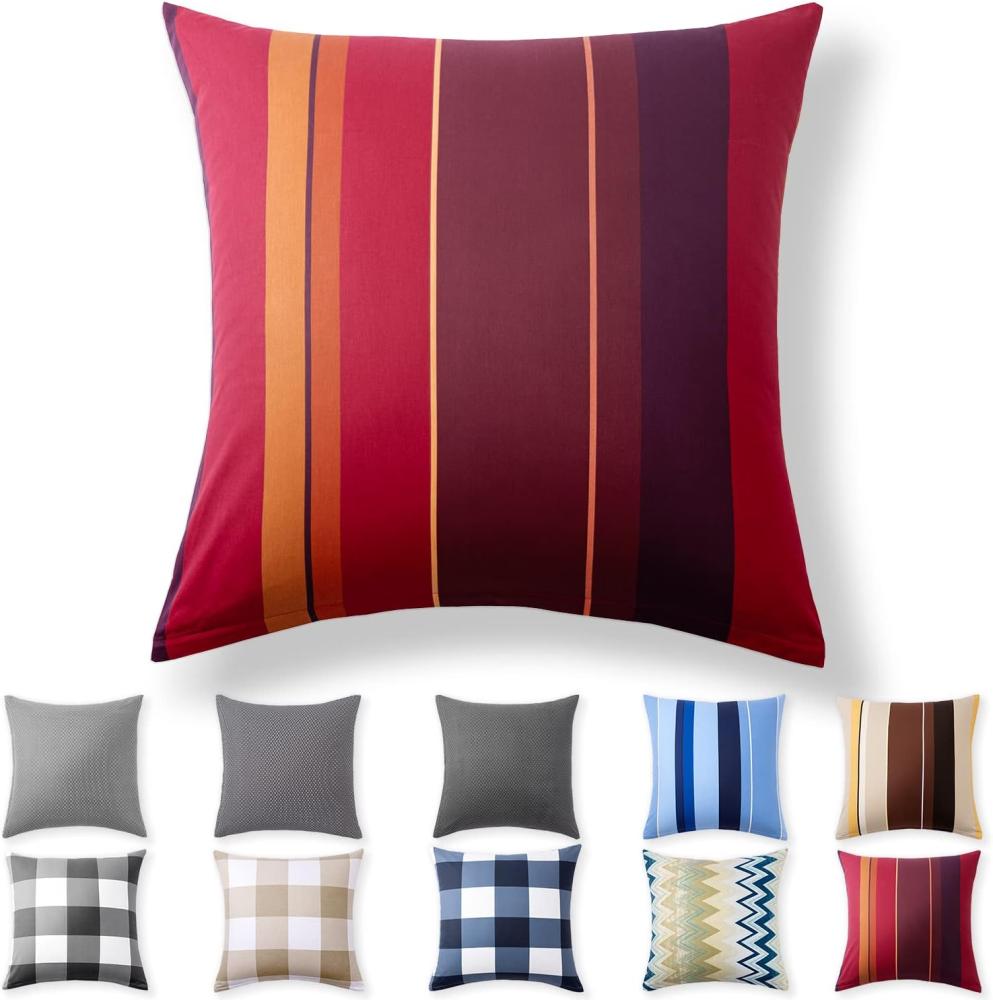 Alreya Renforcé Kissenbezug 80x80 cm - 100% Baumwolle mit YKK Reißverschluss, Superweicher Kopfkissenbezug 80x80, Kissenhülle, Karminrot Wellen, nur Kissenbezug Bild 1