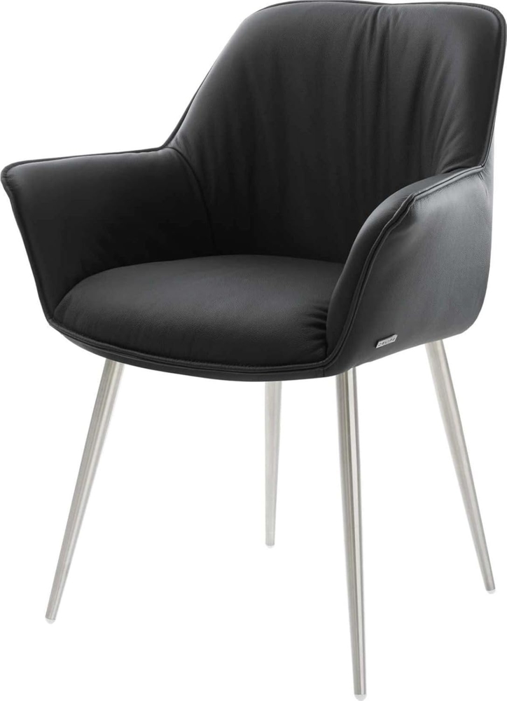 Esszimmerstuhl Keila-Flex mit Armlehnen Echt-Leder Schwarz 4-Fuß konisch Edelstahl Bild 1