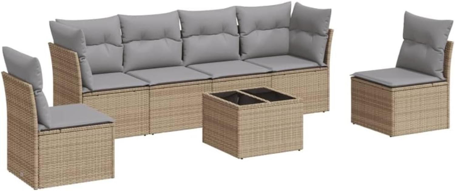 vidaXL 7-tlg. Garten-Sofagarnitur mit Kissen Beige Poly Rattan Bild 1