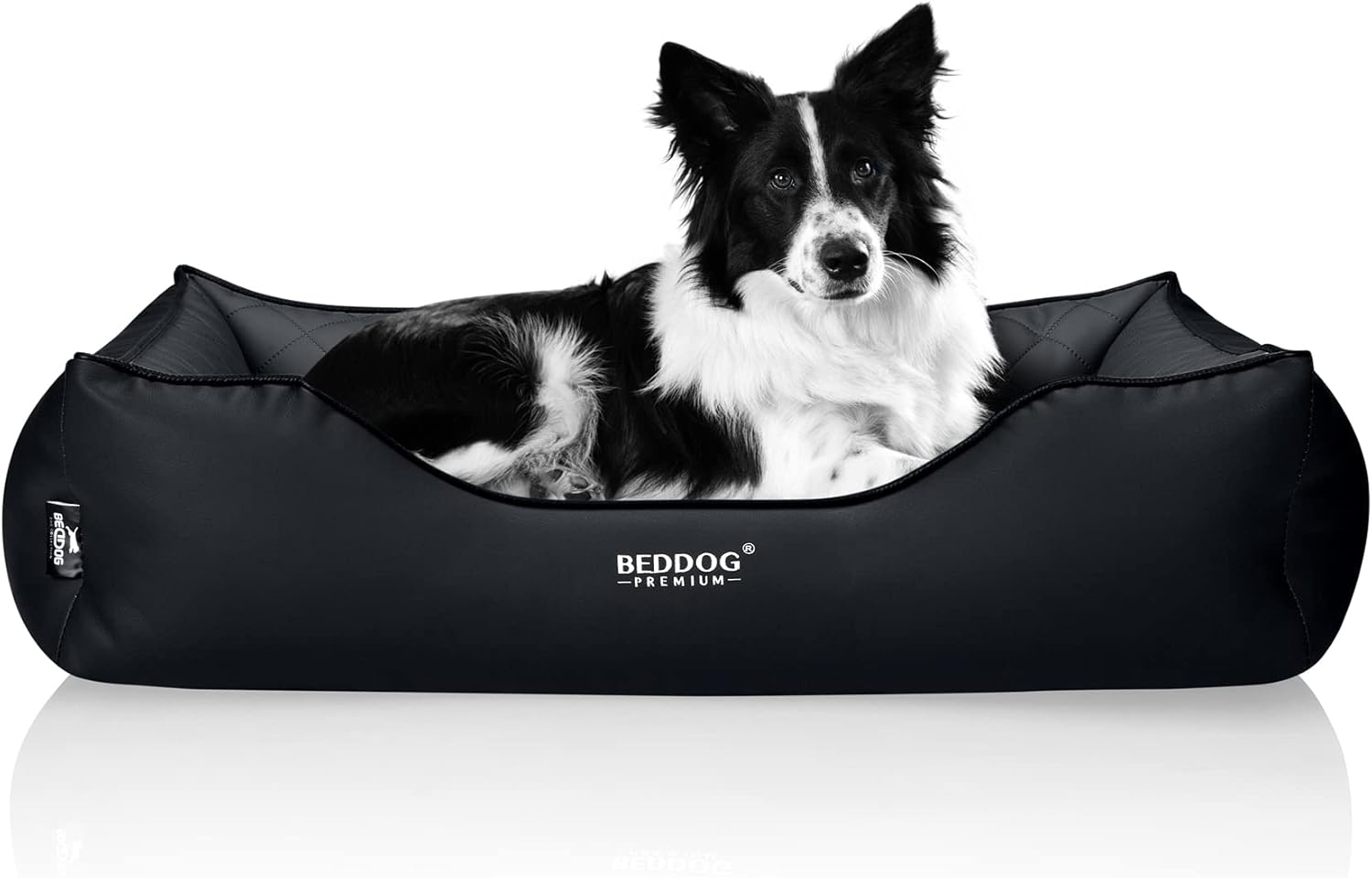 BedDog PREMIUM Orthopädisches Hundebett BUFFY, Memory Foam, Kunstleder, mit abnehmbaren Bezug THE-ROCK (schwarz/grau), (XL) ca. 90x80x25cm Bild 1