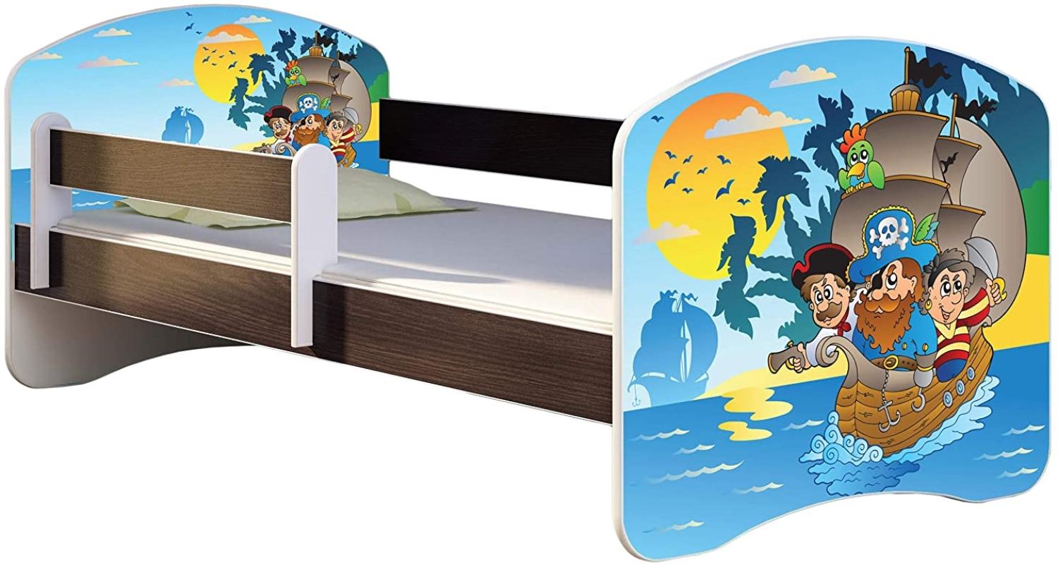 ACMA Kinderbett Jugendbett mit Einer Schublade und Matratze Wenge mit Rausfallschutz Lattenrost II 140x70 160x80 180x80 (21 Piraten, 180x80) Bild 1