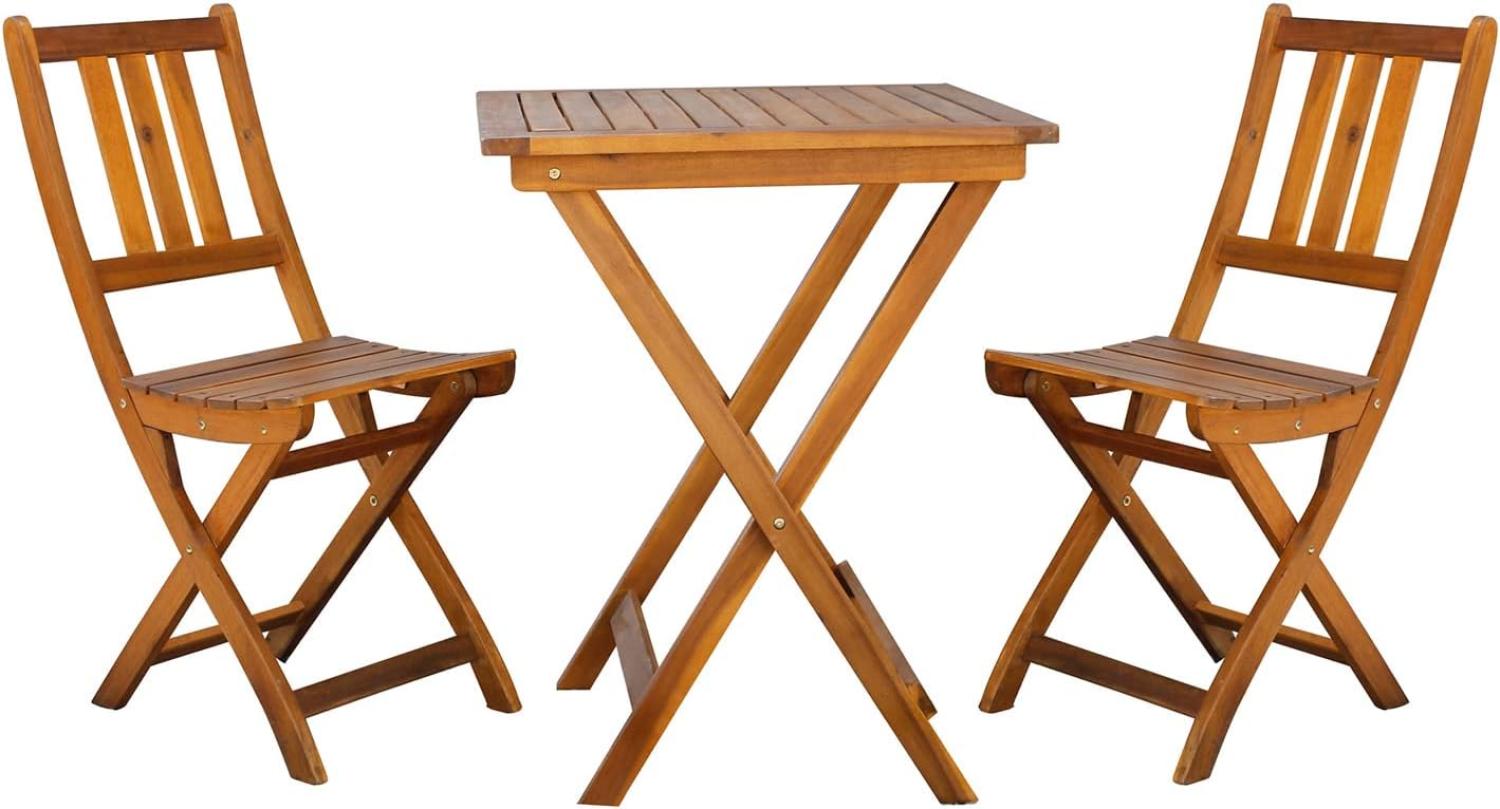 Akazienholz Balkon-Set 3tlg. Bistroset Tisch 80x80cm + 2 Gartenstühle Bild 1