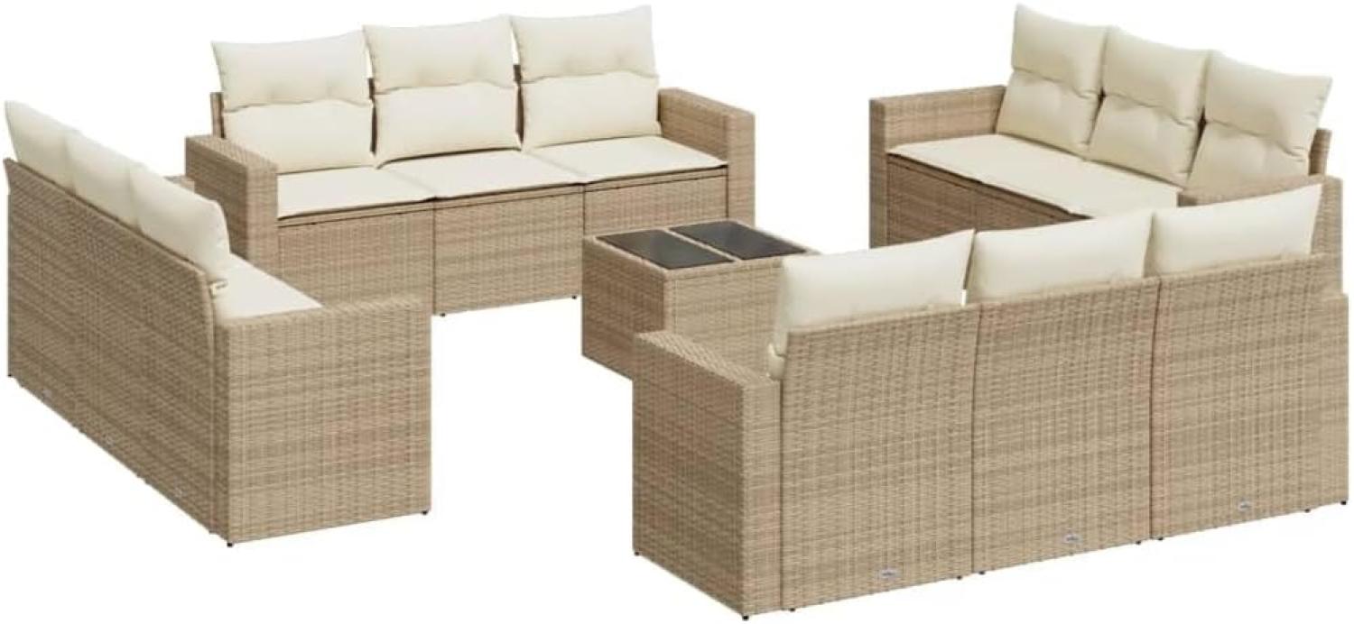 vidaXL 13-tlg. Garten-Sofagarnitur mit Kissen Beige Poly Rattan 3251115 Bild 1