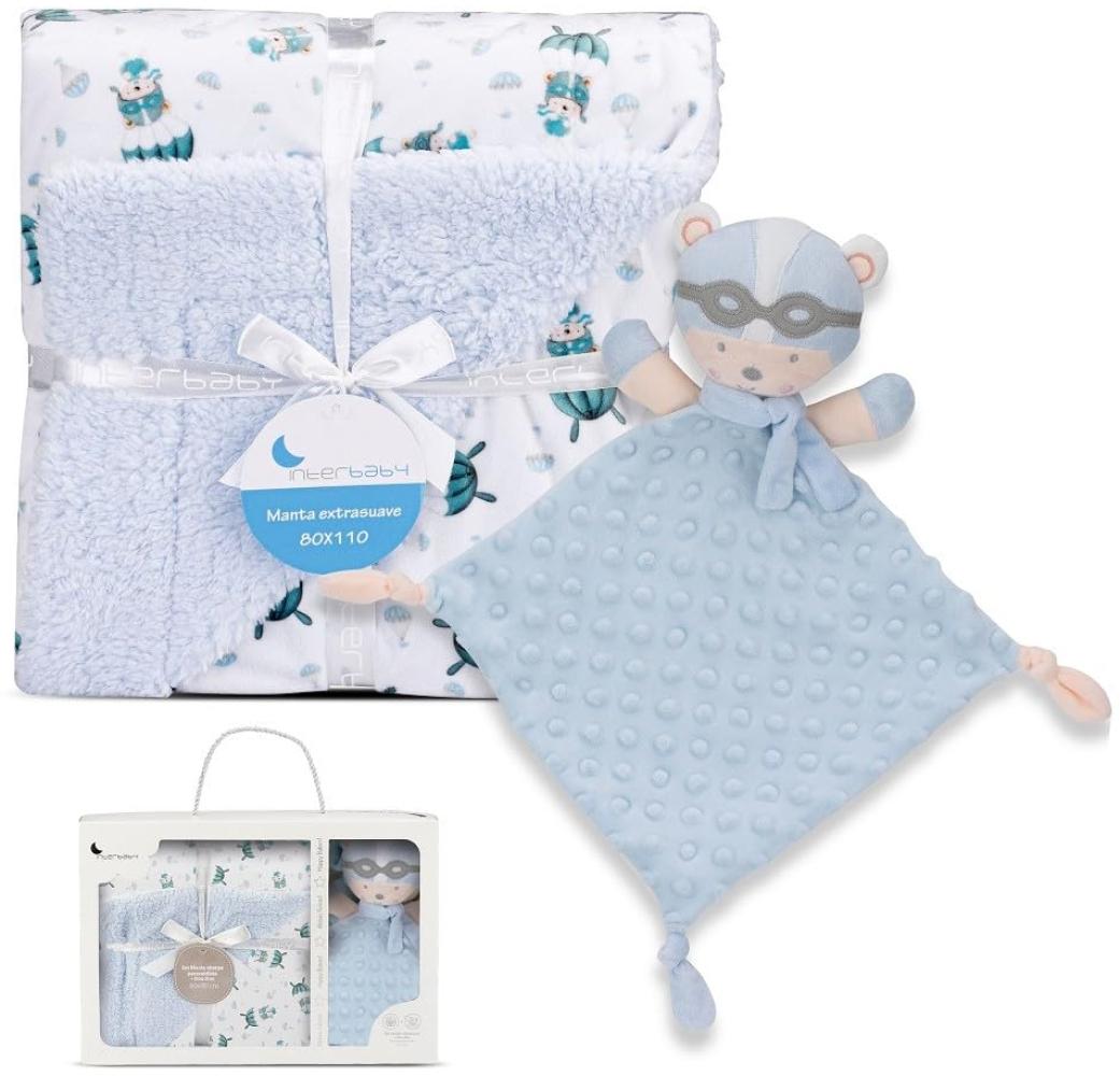 Baby-Geschenkset: Blauer Decke\"Paracaidista\" mit doudou Bild 1