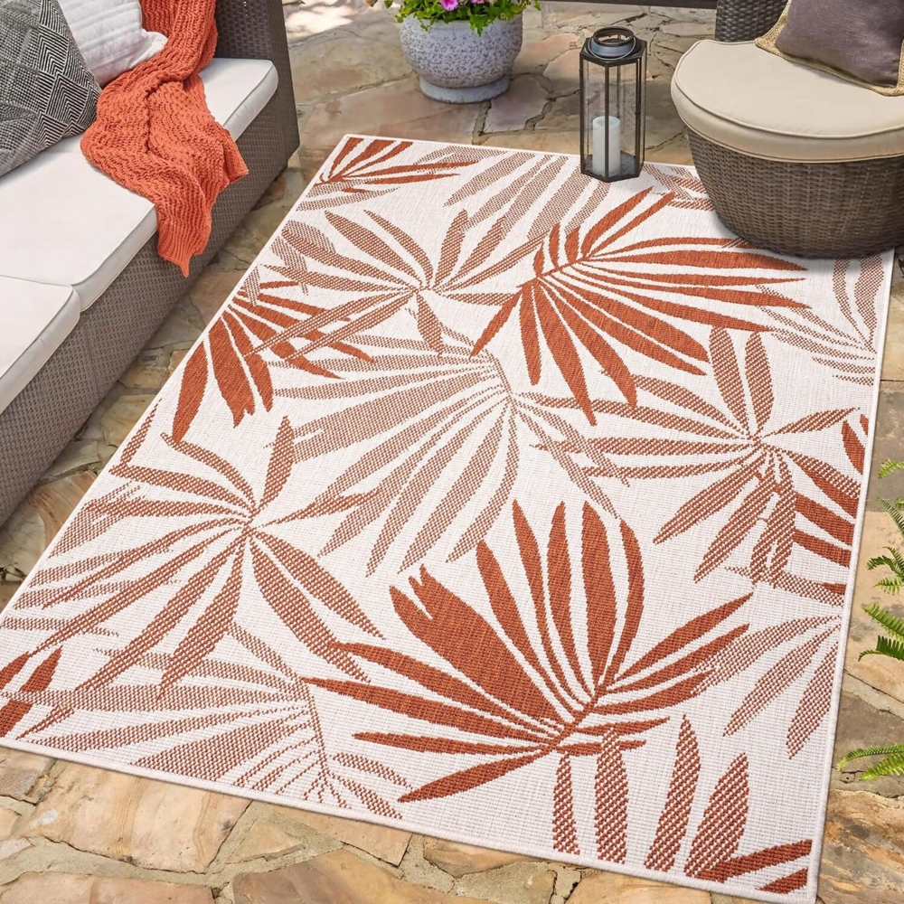 carpet city In- & Outdoor-Teppich Rot, Creme - Wendeteppich - 160x230 cm - Florales Muster - Wetterbeständig für Balkon, Terrasse - Teppiche Modern Indoor Wohnzimmer, Küche Bild 1