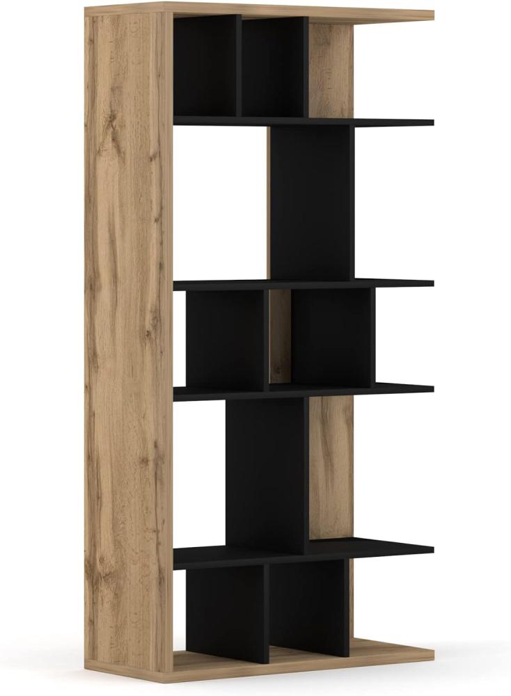 Domando Bücherregal Montecelio Modern für Wohnzimmer Breite 80cm, als Raumteiler nutzbar, Wotan Eiche und Schwarz Matt Bild 1