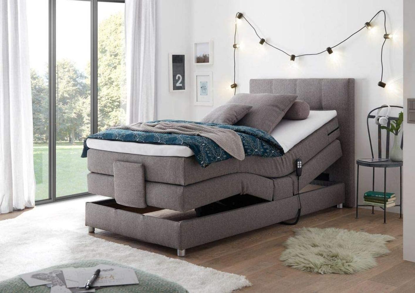 Boxspringbett 'MANOLO 2' in Stoff Silber mit Motor 100x200 Bild 1