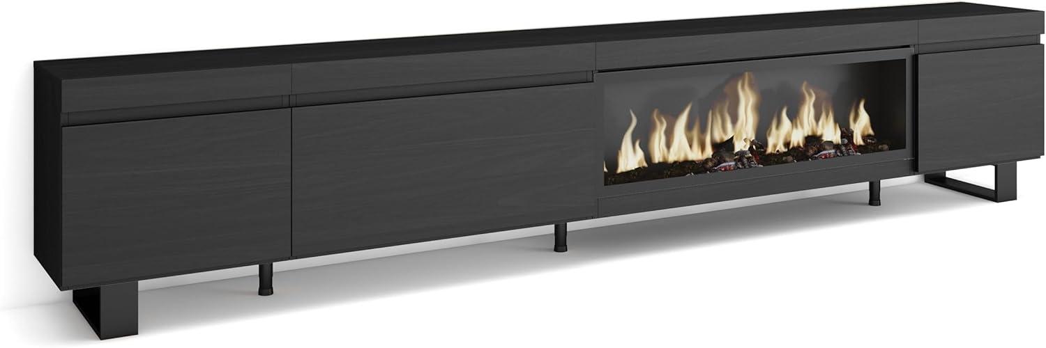 Skraut Home | TV-Schrank, Lowboard | für Wohnzimmer und Esszimmer | 288x57x35 cm | Für großformatiges TV | Elektrokamin XXL | Industriedesign | Moderner Stil | Schwarz Bild 1