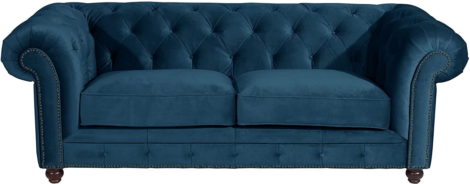 Orleans Sofa 2,5-Sitzer Samtvelours Petrol Buche Nussbaumfarben Bild 1