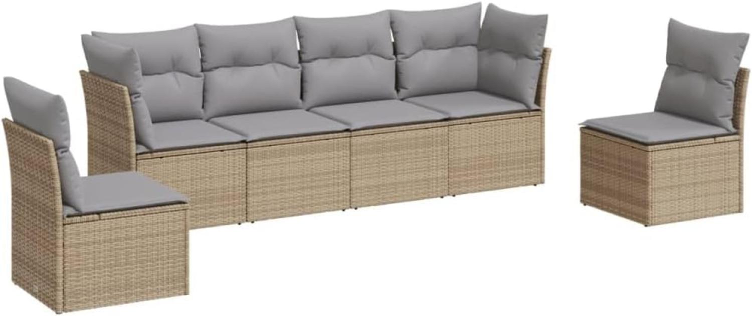 vidaXL 6-tlg. Garten-Sofagarnitur mit Kissen Beige Poly Rattan 3217369 Bild 1