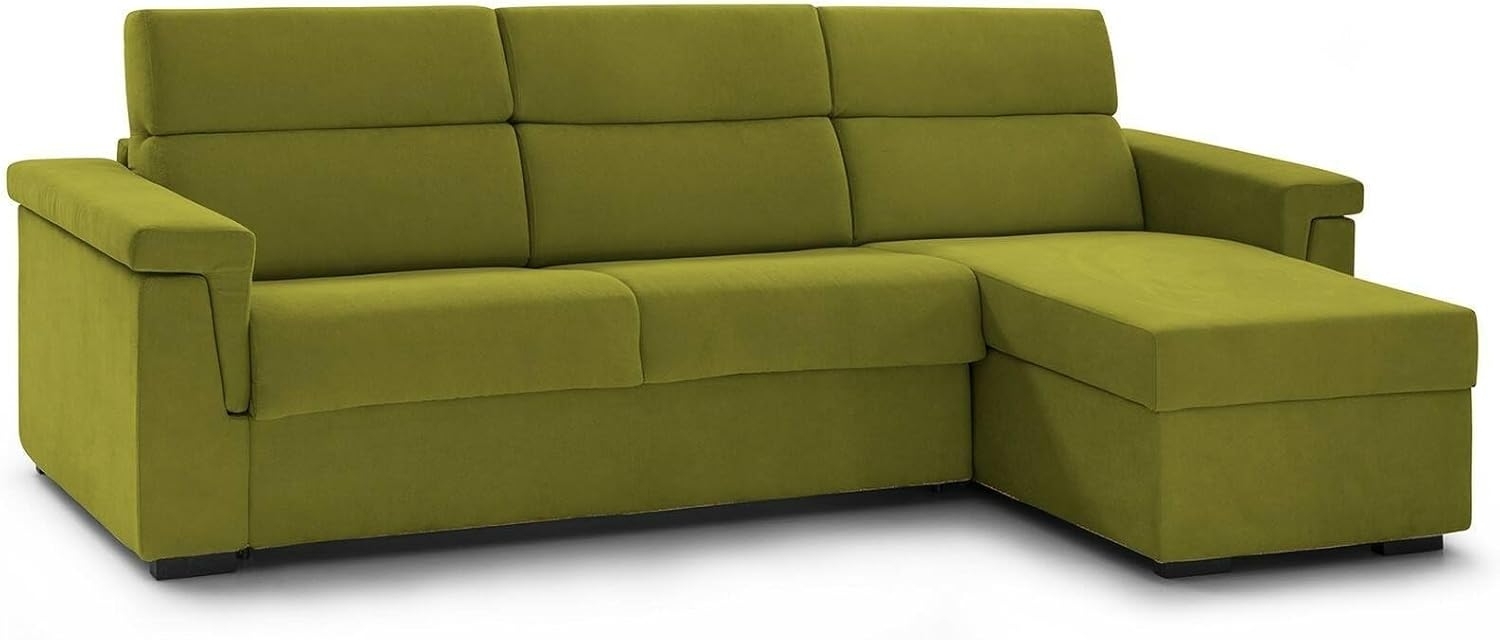 Talamo Italia - Sofa mit Halbinsel Zelinda, Ecksofa für Wohnzimmer, gepolstert, Abnehmbarer Bezug, 100% Made in Italy-Qualität, 285x160 h100 cm, Grün Bild 1