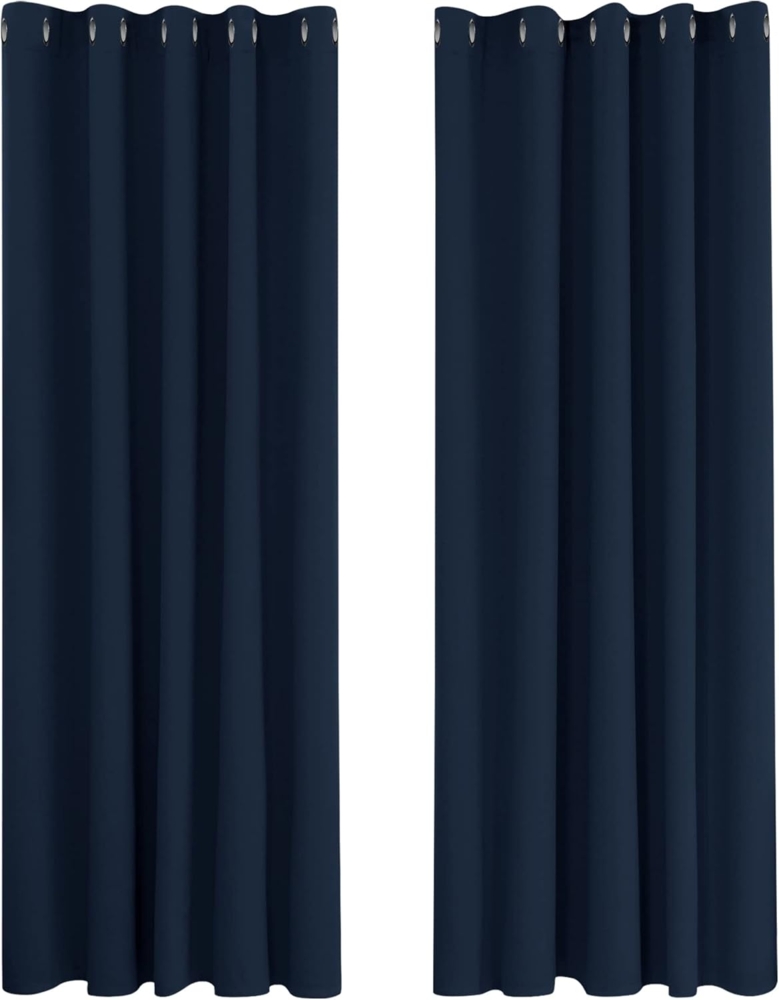 Deconovo Vorhang Blickdicht Verdunkelungsvorhang Ösenvorhang Blickdicht, 229x168 cm(HöhexBreite), Dunkelblau, 2er Set Bild 1