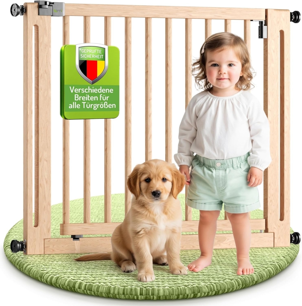 BOMI Kinderschutzgitter Miko PEFC geprüftes Buchenholz 63-161 | Ohne Bohren | 90° Stop |Treppenschutzgitter aus Holz schwarz | Gitter Türgitter Absperrung für Babys, Kleinkinder, Tiere Bild 1