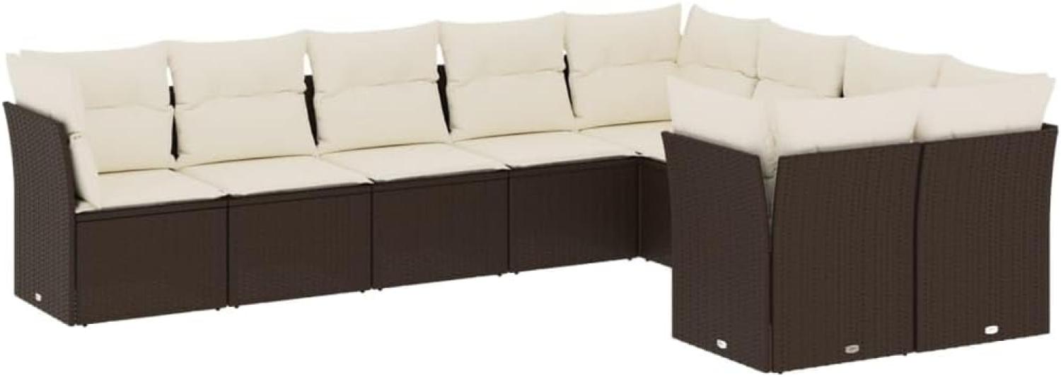 vidaXL 9-tlg. Garten-Sofagarnitur mit Kissen Braun Poly Rattan 3250012 Bild 1