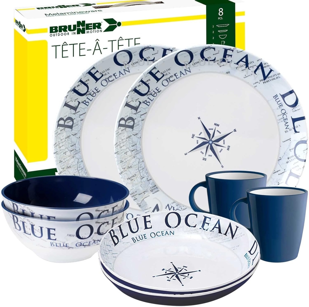 BRUNNER Geschirr-Set BRUNNER Melamin Campinggeschirr Set BLUE OCEAN (8, 12, 16, 36-Teile) (8-tlg) Bild 1