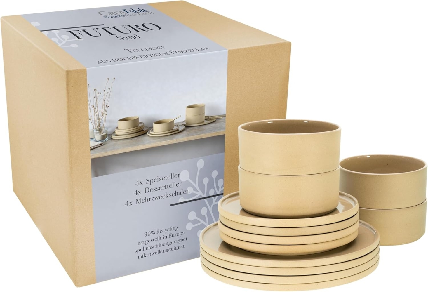 CreaTable 21524 Tafelservice Futuro für 4 Personen, Steinzeug, sand (1 Set, 12-teilig) Bild 1