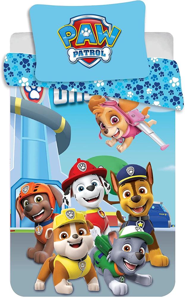 Paw Patrol kuschelweiche Kinderbettwäsche 100 x 135 cm Bettdecke + 40 x 60 cm Kopfkissen-Bezug, 100% Baumwolle Bild 1