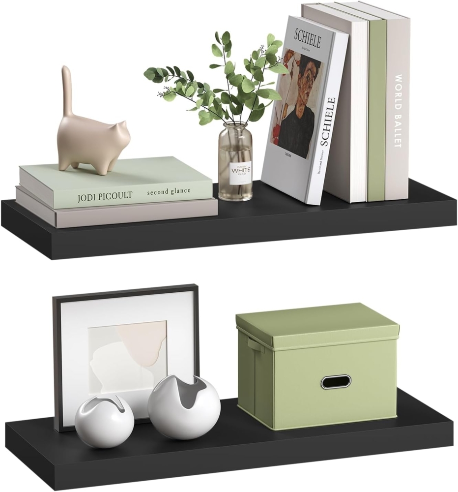 eSituro Wandregal, schwebendes schwarzes Regale für Wandmontage, 2er-Set Schweberegal Hängeregal Wandbrett im Wohnzimmer Schlafzimmer Küche Badezimmer, 60 x 3,8 x 22,9 cm Bild 1
