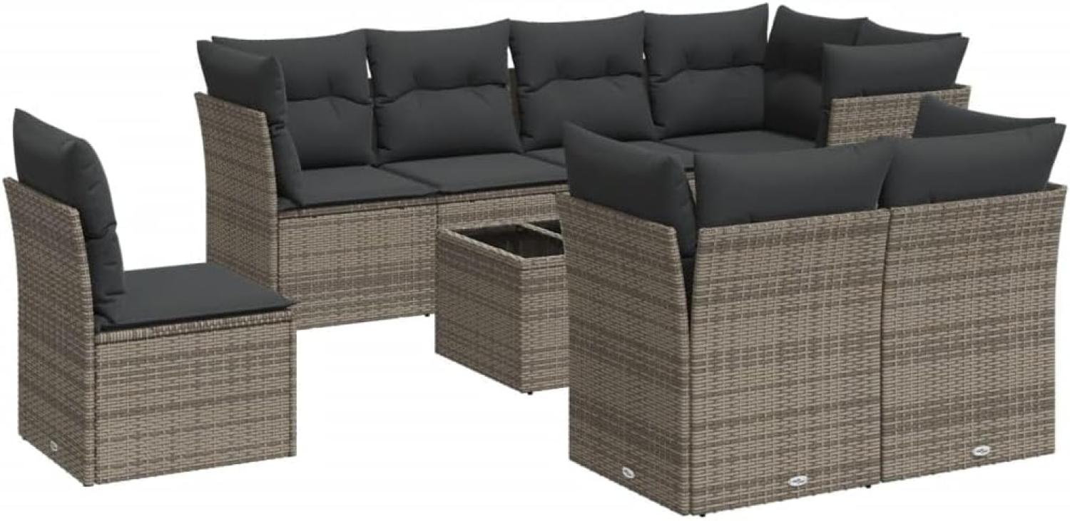 vidaXL 9-tlg. Garten-Sofagarnitur mit Kissen Grau Poly Rattan 3249779 Bild 1