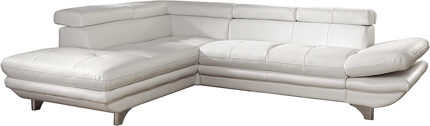 Mivano Ecksofa Enterprise / Trendige Ledercouch in L-Form mit Bettfunktion / Kopfstützen und Armteil verstellbar / 273 x 75 x 238 / Kunstleder: weiß Bild 1