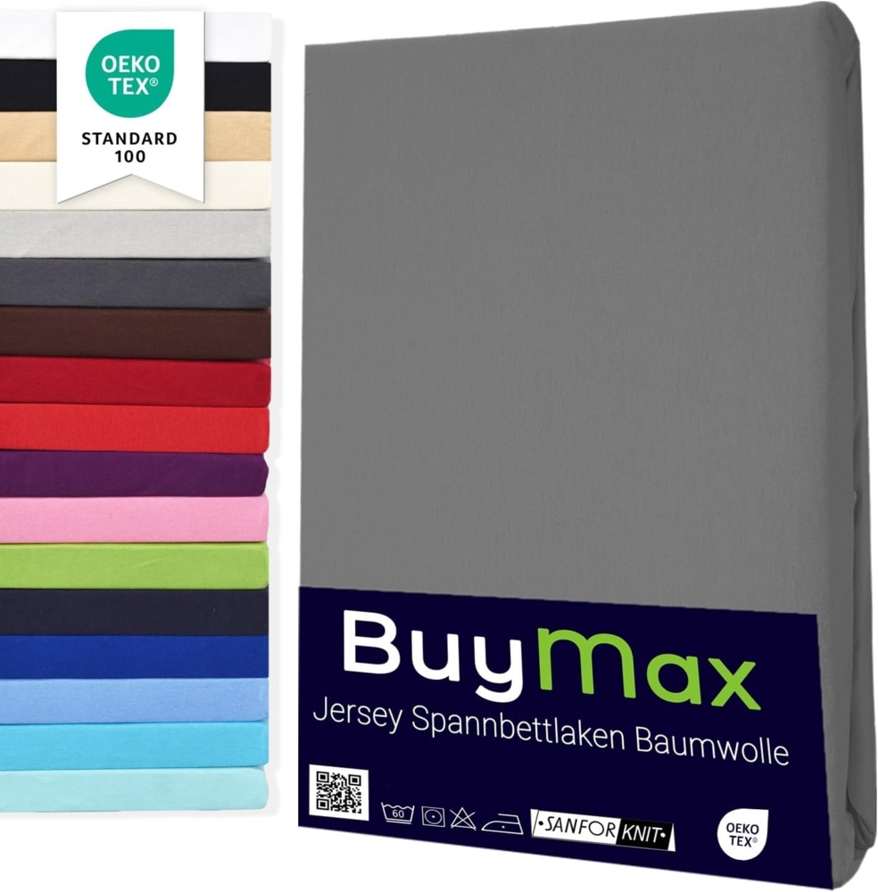 Buymax Spannbettlaken Topper, Spannbetttuch für Topper bis 9 cm Höhe, 100% Baumwolle Jersey, Anthrazit-grau, Topper 120x200 cm, 1 Bild 1