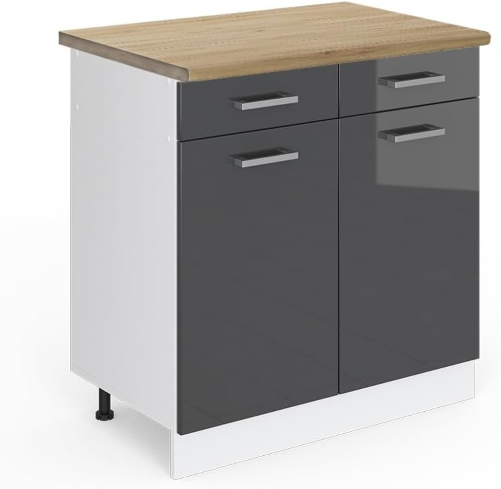 Vicco Küchenunterschrank R-Line, Anthrazit Hochglanz/Weiß, 80 cm, AP Eiche Bild 1