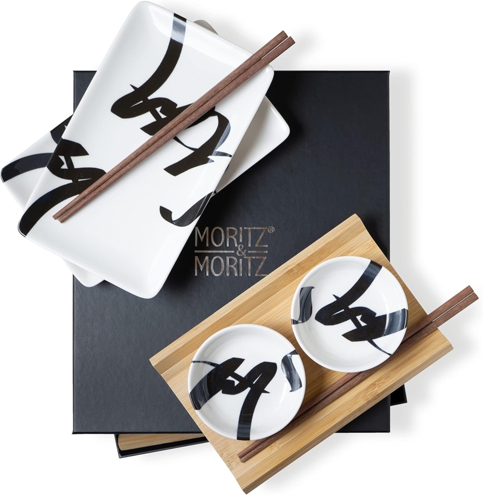 Moritz & Moritz Tafelservice Moritz & Moritz Sushi Set 8tlg Pinselschrift Schwarz (8-tlg), 2 Personen, Porzellan, Geschirrset für 2 Personen Bild 1