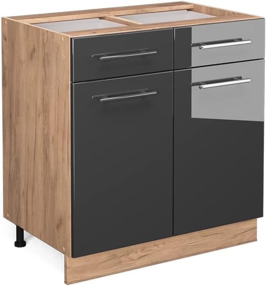 Vicco Küchenschrank Küchenmöbel Fame-Line modern Küche Einbauküche Küchenzeile Blende Unterschrank Hochschrank Hängeschrank Hochglanz (Eiche-Anthrazit, Schubunterschrank 80 cm) Bild 1