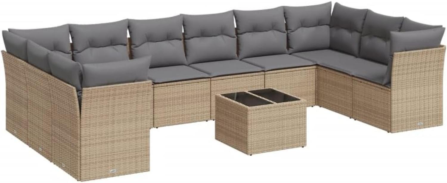 vidaXL 11-tlg. Garten-Sofagarnitur mit Kissen Beige Poly Rattan 3250048 Bild 1