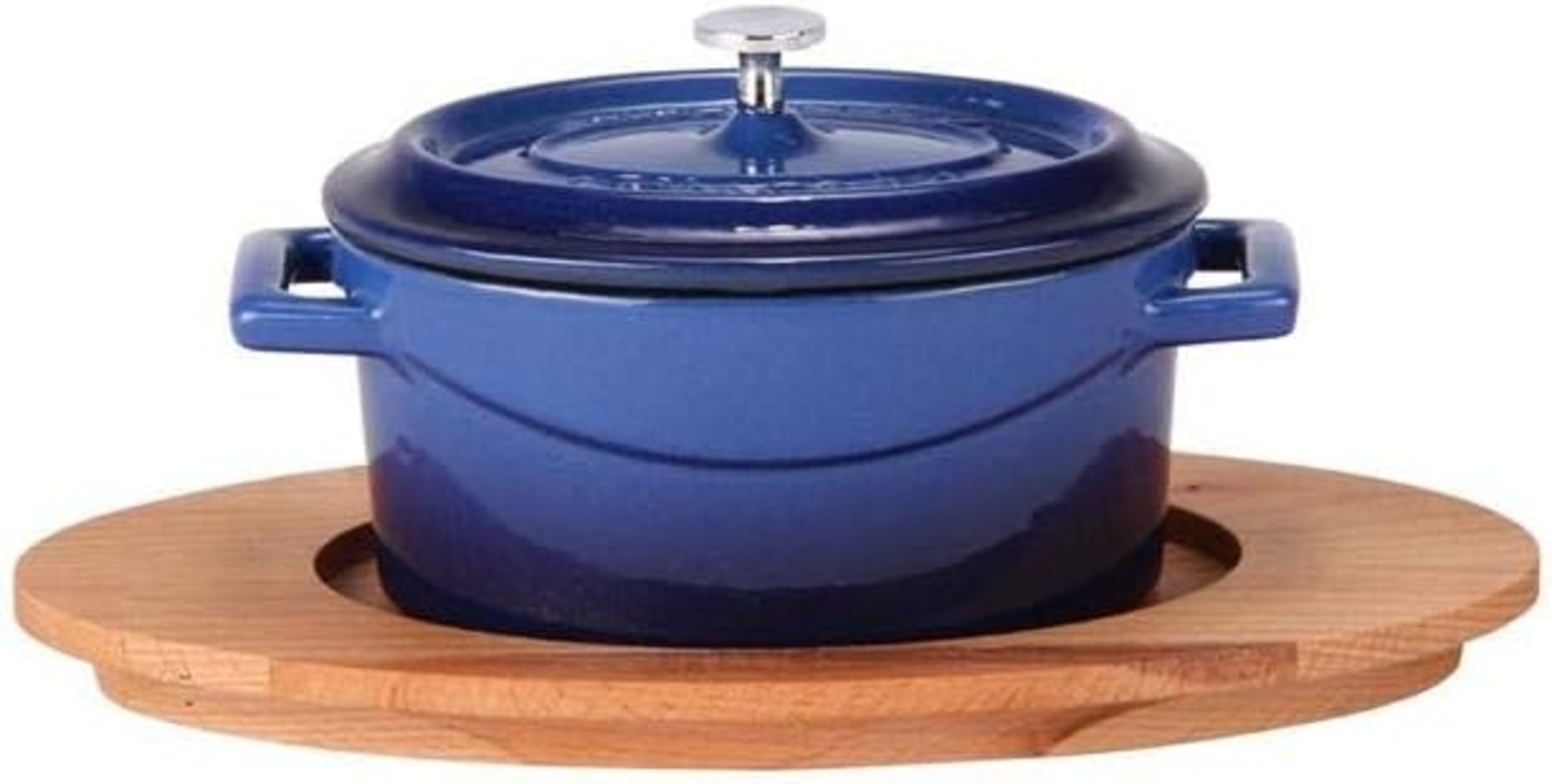 Pentole Agnelli Slowcook Kasserolle oval mit 2 Griffen, aus Gusseisen 0. 4 litri blau Bild 1