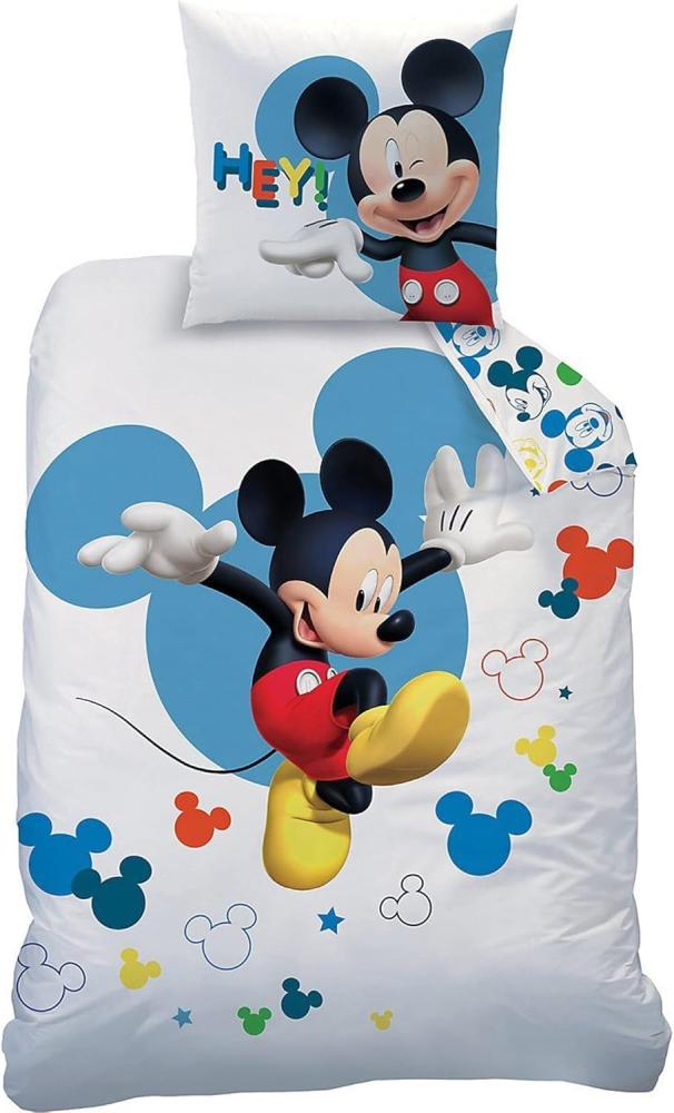 BERONAGE Kinderbettwäsche Mickey Mouse Jump Bettwäsche Linon / Renforcé, 100% Baumwolle, 2 teilig, 135x200 + 80x80 cm Bild 1