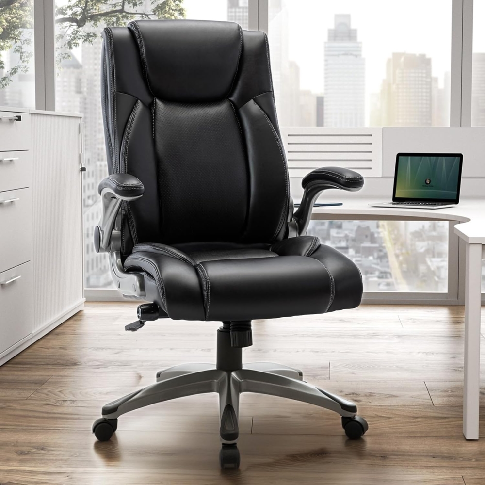 COLAMY Bürostuhl Ergonomisch, Ergonomischer Büro 360° Drehstuhl für Office, Chefsessel mit Hoher Rückenlehne, Schreibtischstuhl Lederstuhl mit Verstellbarer Neigungsverschluss, Schwarz Bild 1