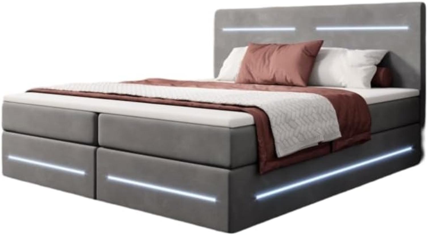 Boxspringbett Lara mit Stauraum und LED (Samt) 180x200 Grau H2 Bild 1