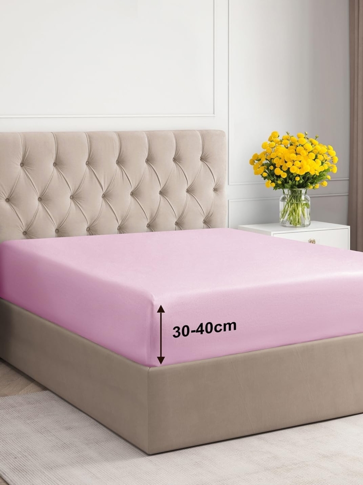Spannbettlaken 200x200 cm - Extra Tiefes Spannbetttuch für Matratzen bis 40 cm (16") Höhe - Weiche Gebürstete Mikrofaser - Knitterfrei, Schrumpf- & Farbbeständig - Oeko-TEX - Helles Rosa Bettlaken Bild 1