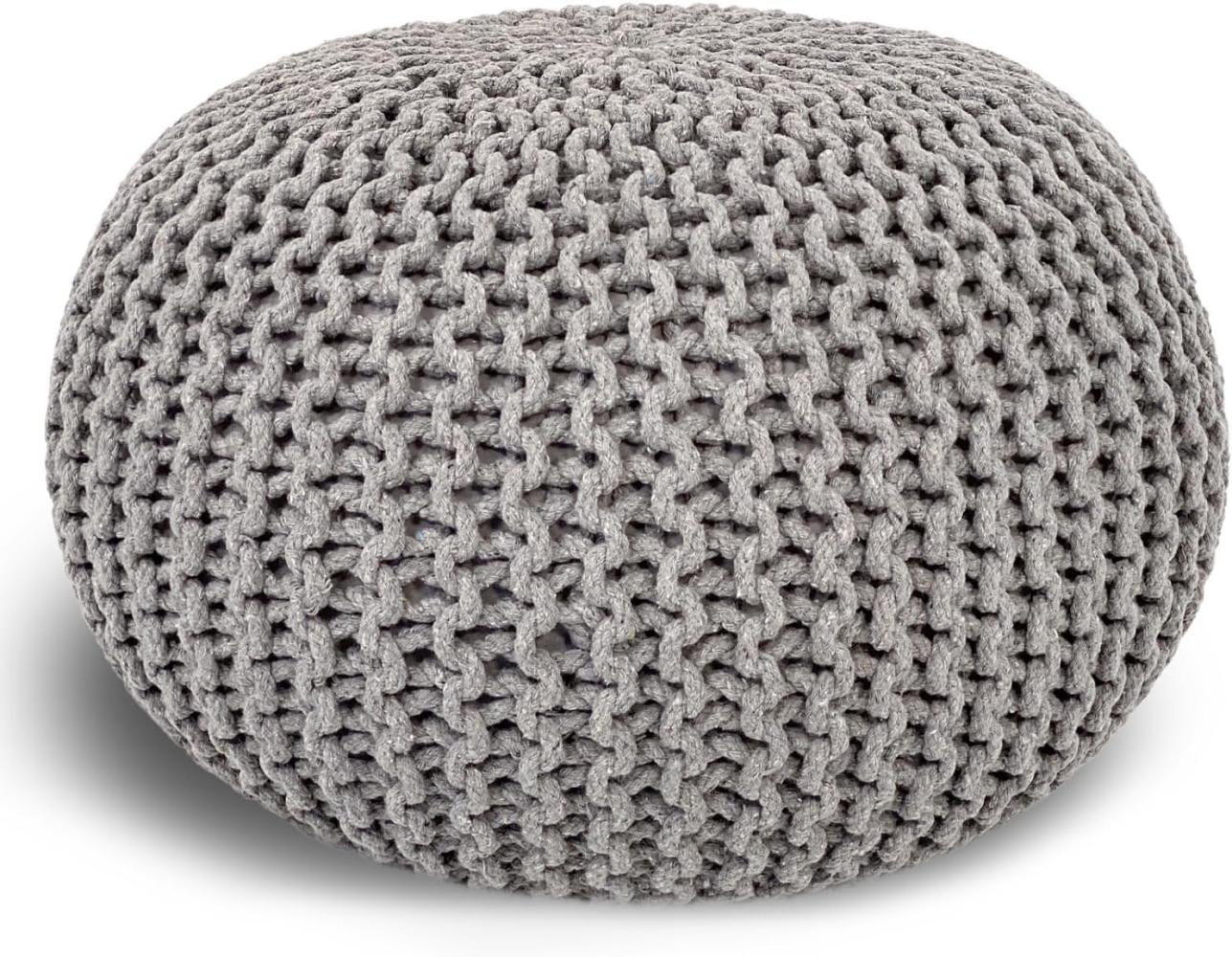 casamia Pouf Ø 55 o. 45 cm Sitzpouf Strickhocker Sitzpouf Bodenkissen nachhaltig Grobstrick Optik Größe ø 55 cm, Farbe hellgrau Bild 1