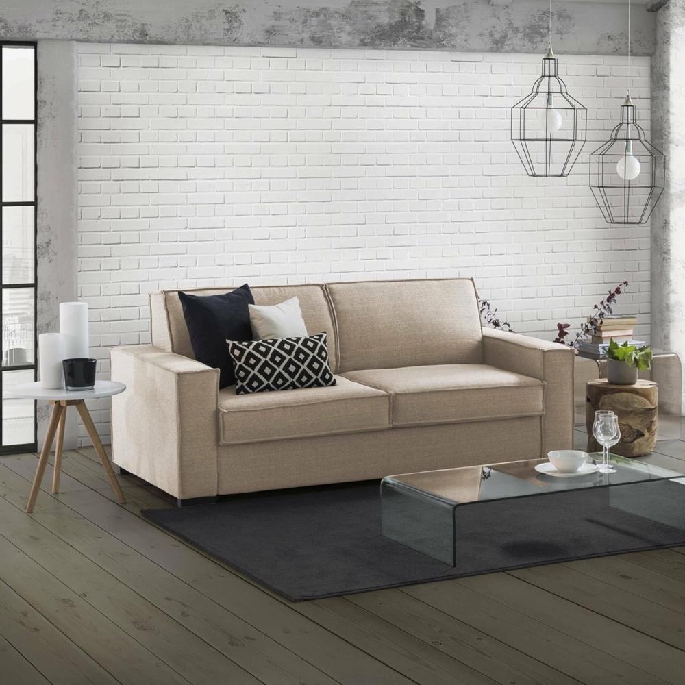 Talamo Italia Schlafsofa Beatrice 2 Sitzer, Wohnzimmersofa, Made in Italy, Drehbare Öffnung mit Matratze und Netz inklusive, aus gepolstertem Stoff, mit schmalen Armlehnen, Cm: 160x95h90, Farbe Beige Bild 1