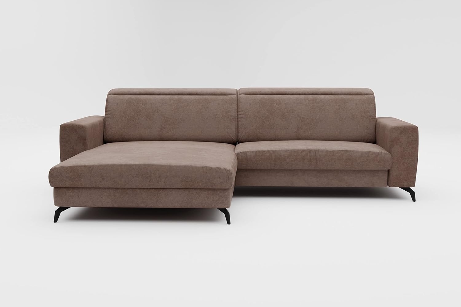 CAVADORE Ecksofa Bounce in Vintage-Leder-Optik / Eckcouch mit Longchair + mattschwarzen Metallfüßen / 290 x 88 x 178 / Mikrofaser, Graubraun Bild 1