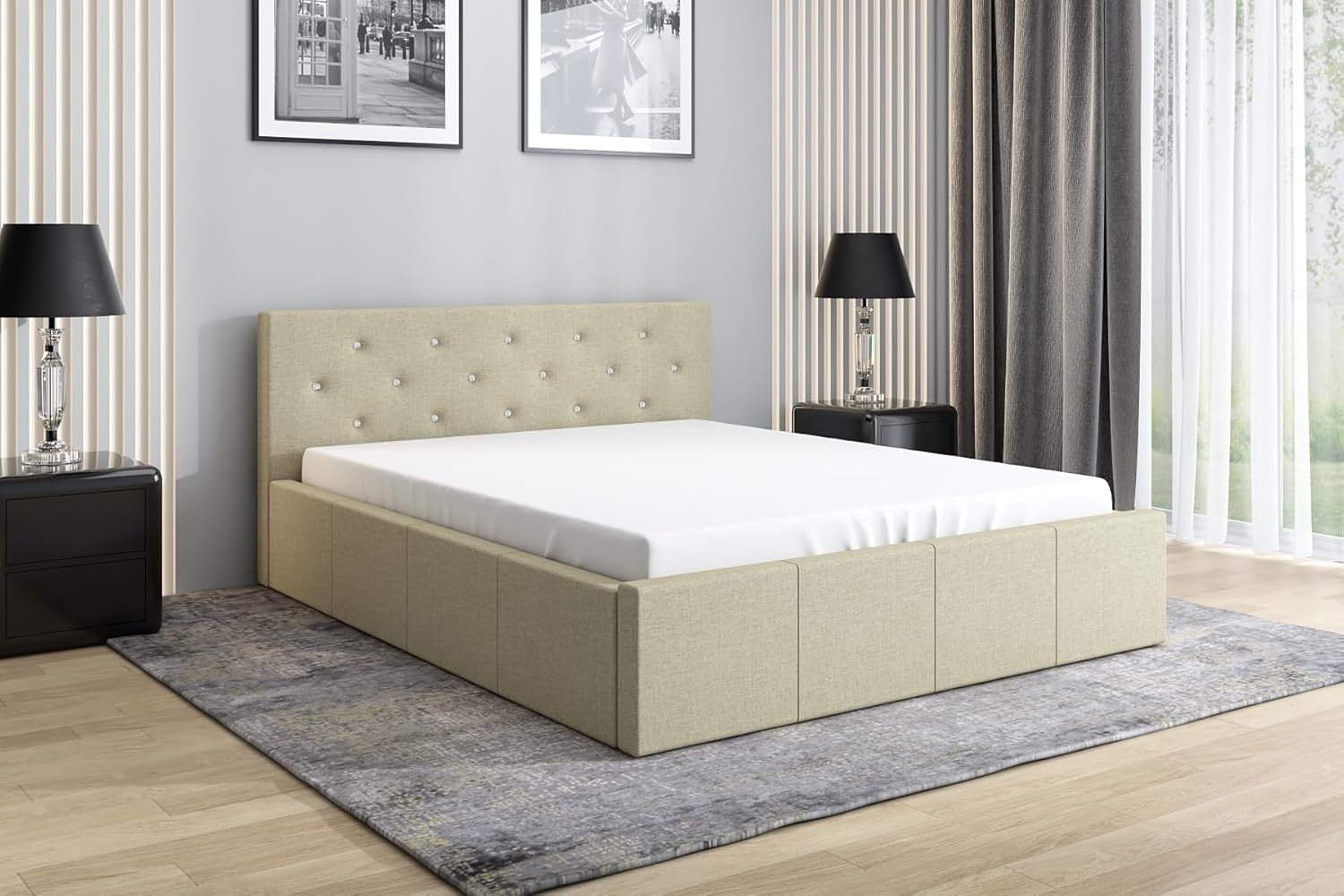 Polsterbett SKIDI 90x200 mit Matratze, Bettkasten und Lattenrost. Farbe: NATUR 1 Bild 1