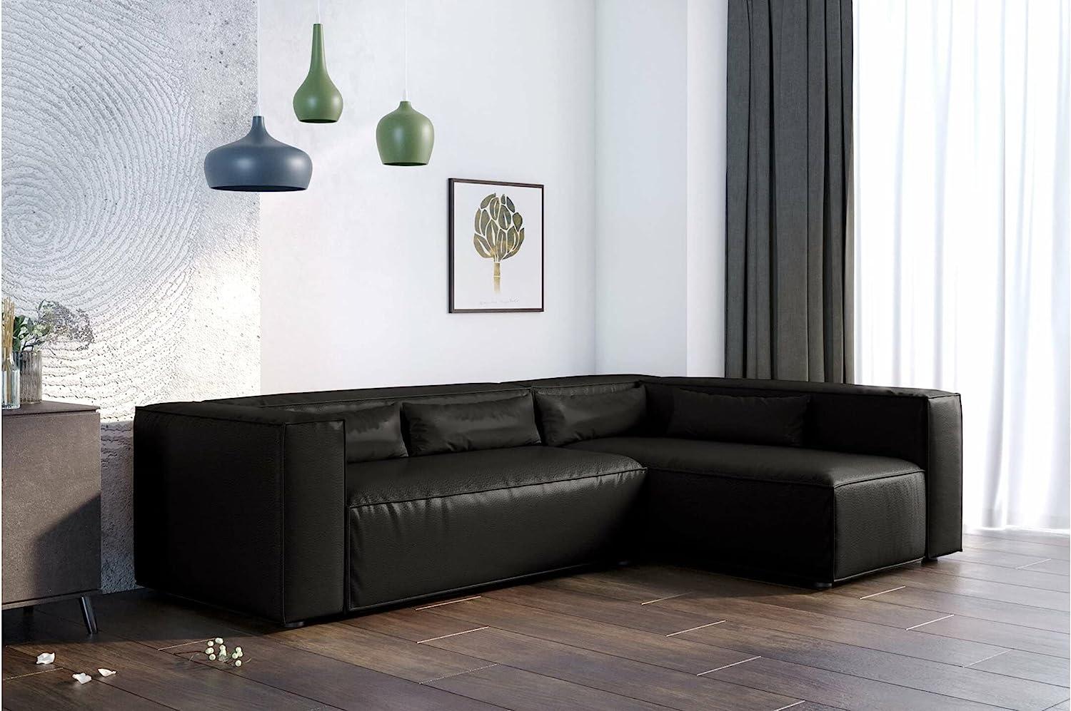 Stylefy Floren Ecksofa Kunstleder CAYENNE Schwarz Rechts Bild 1