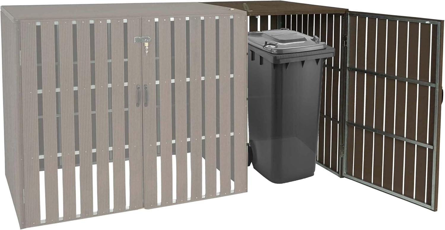 1er WPC-Mülltonnenverkleidung Erweiterung HWC-J28, Mülltonnenbox, Metall Holzoptik ~ braun Bild 1