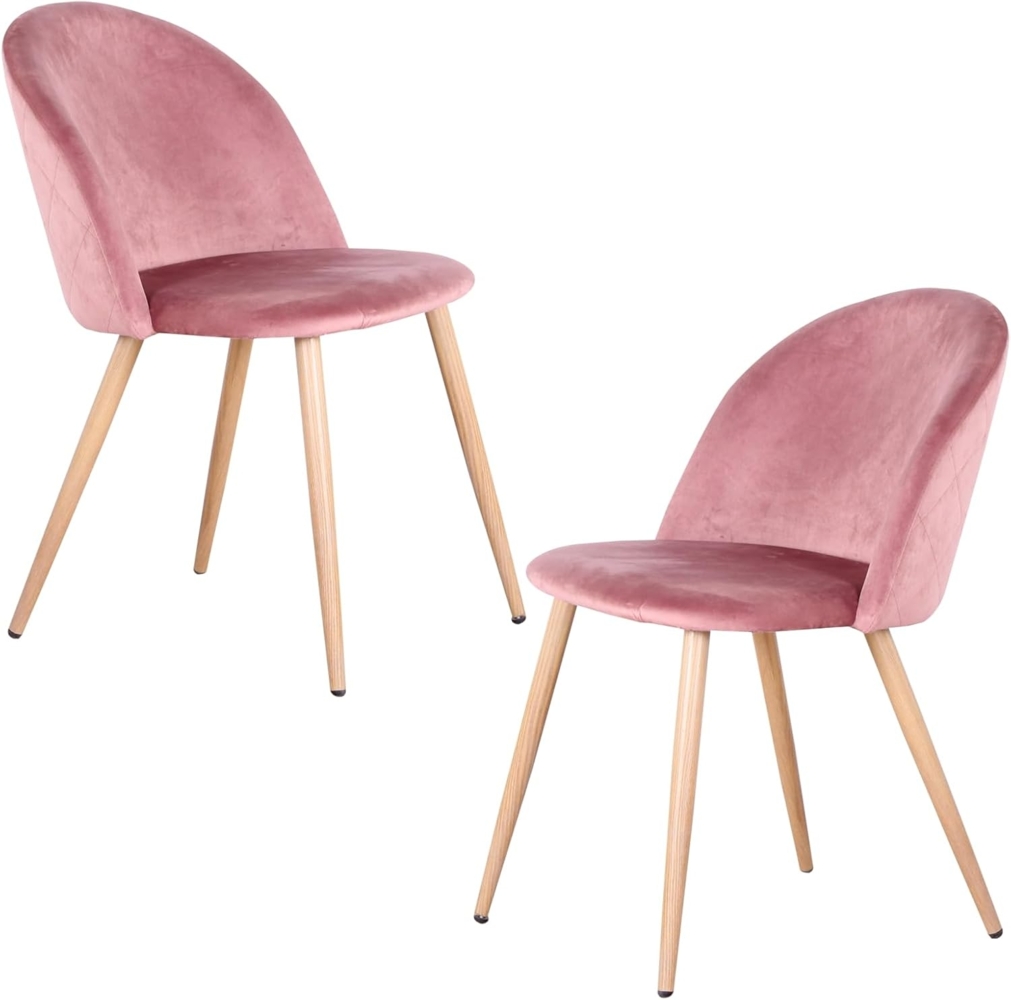 GrandCA HOME 2er Set Esszimmersessel, 2er-Set Samt Esszimmerstühle mit Eisenbeinen in Holzoptik, vielseitig für Büro, Café, Küche, Wohnzimmer, Schlafzimmer (Rosa,2) Bild 1