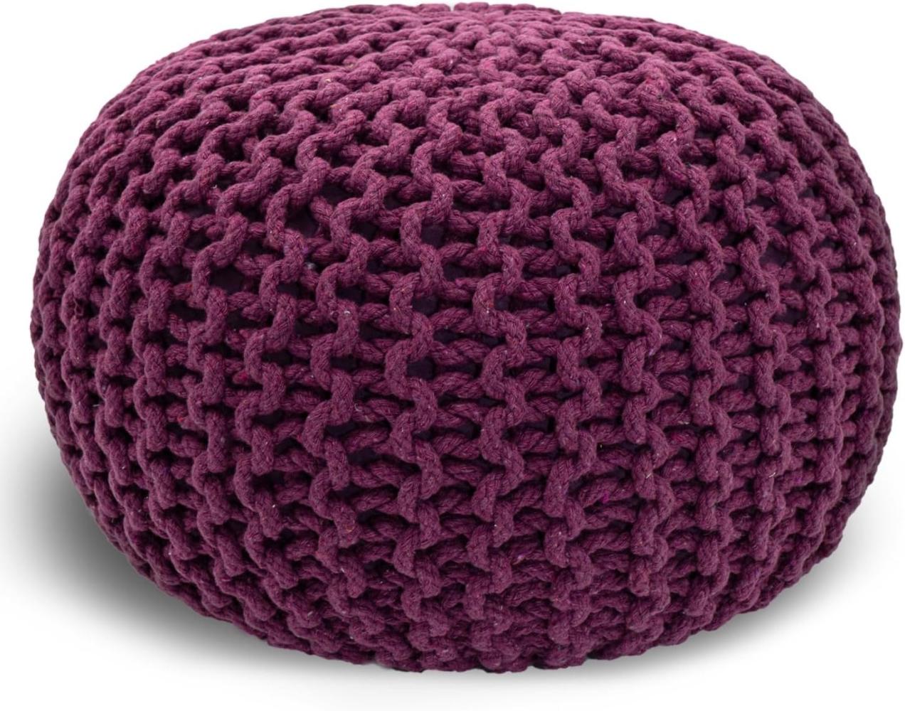 casamia Pouf Ø 55 o. 45 cm Sitzpouf Strickhocker Sitzpouf Bodenkissen nachhaltig Grobstrick Optik Größe ø 45 cm, Farbe violett Bild 1