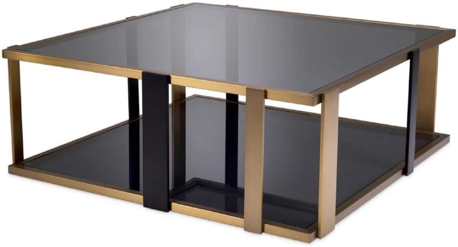 Casa Padrino Luxus Couchtisch Messing / Schwarz / Grau 102,5 x 102,5 x H. 38 cm - Quadratischer Wohnzimmertisch mit Glasplatten - Wohnzimmer Möbel - Hotel Möbel - Luxus Möbel - Luxus Qualität Bild 1